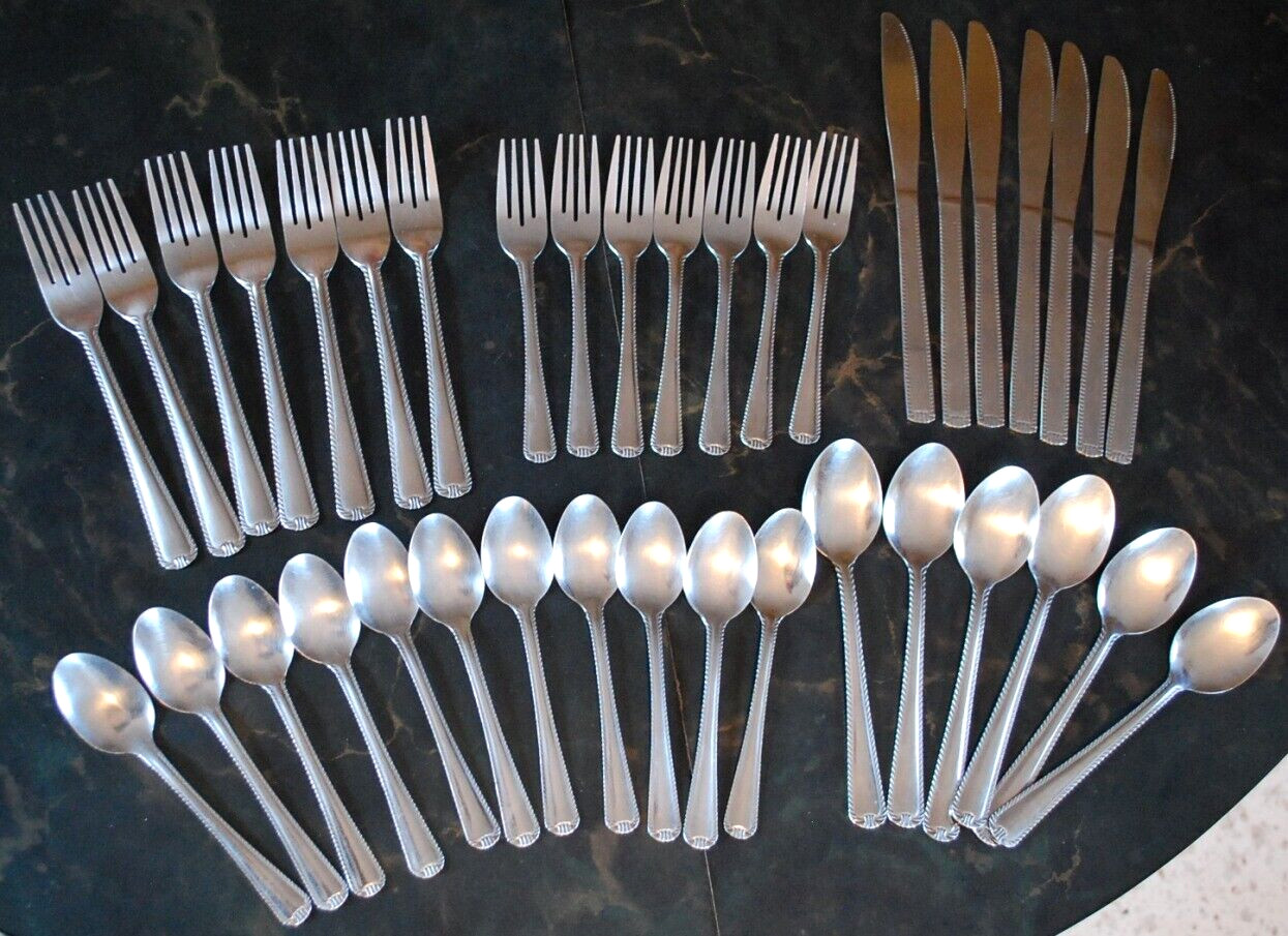 Set 39 Pices SATIN ROPE DESIGN Stainless Steel Flatware FORKS SPOONS KNIVES