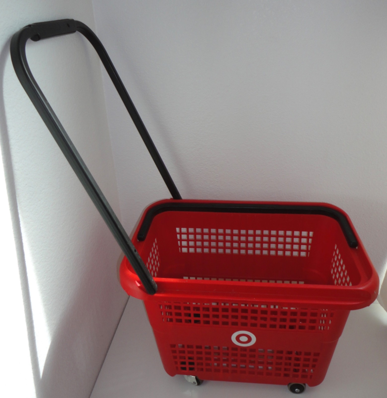 TARGET Red Rolling Shopping Basket Cart w/ Wheels & 2 Handles Bullseye Logo