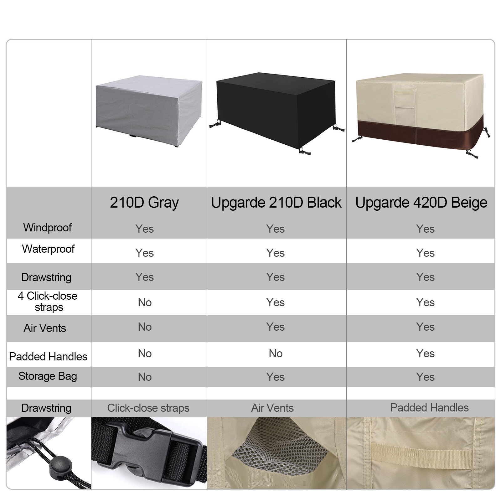 Upgrade Outdoor Furniture Cover Heavy Duty Waterproof Patio Table Cover 3-Color