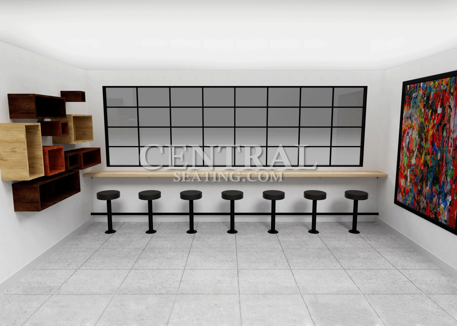 Bar High Bolt Down Restaurant Bar Stool with Black Vinyl Round Cushion - 30"H