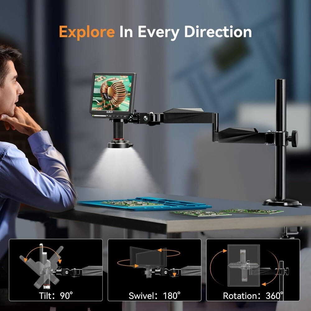 Elikliv 4K Soldering Digital Microscope 2000X 10.1'' 52MP Entire Coin Microscope