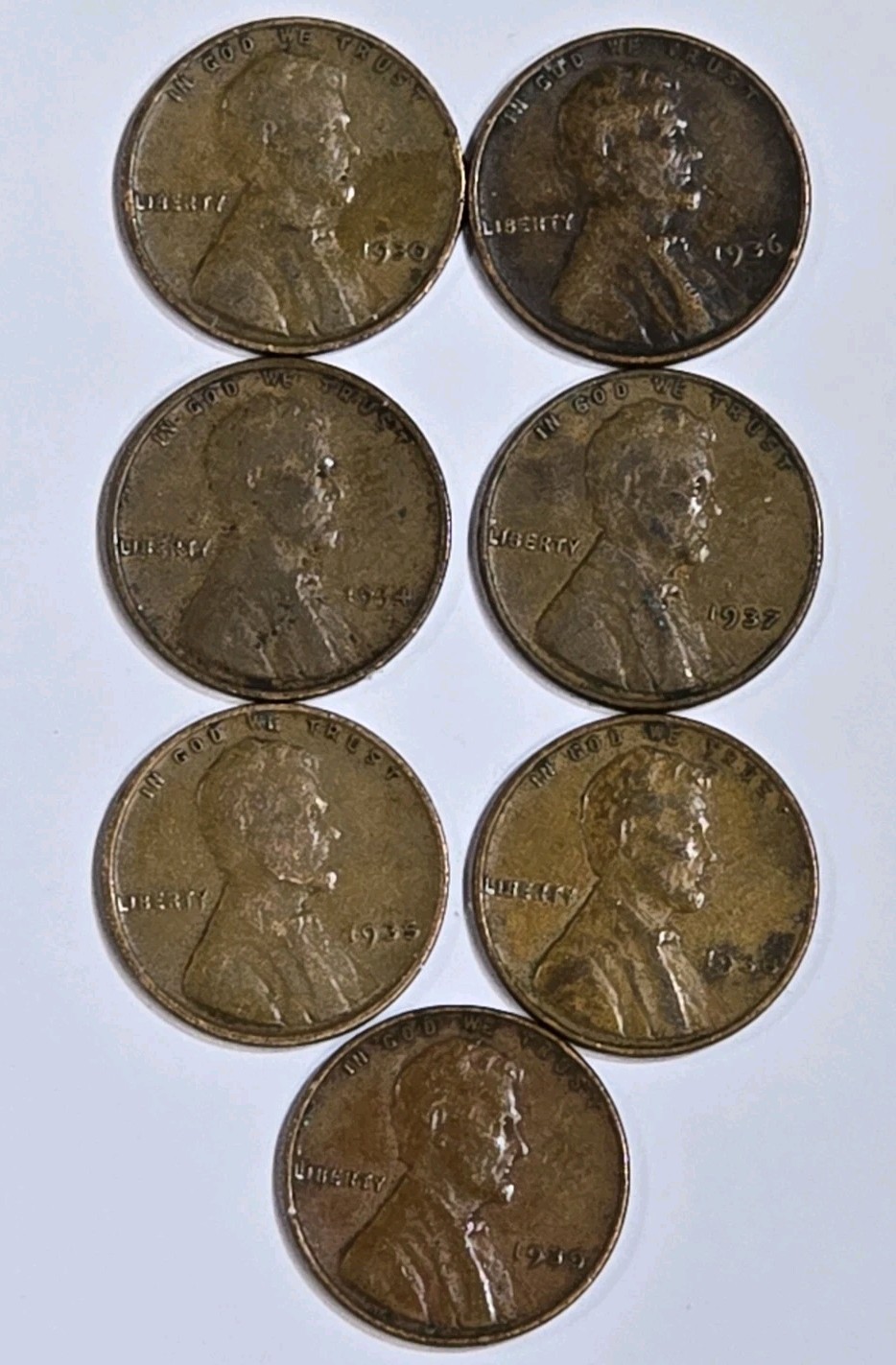 13230394208 SET OF 8 WHEAT PENNIES LINCOLN CENT COINS 1930-1939 PLAIN 86+ YZ OLD