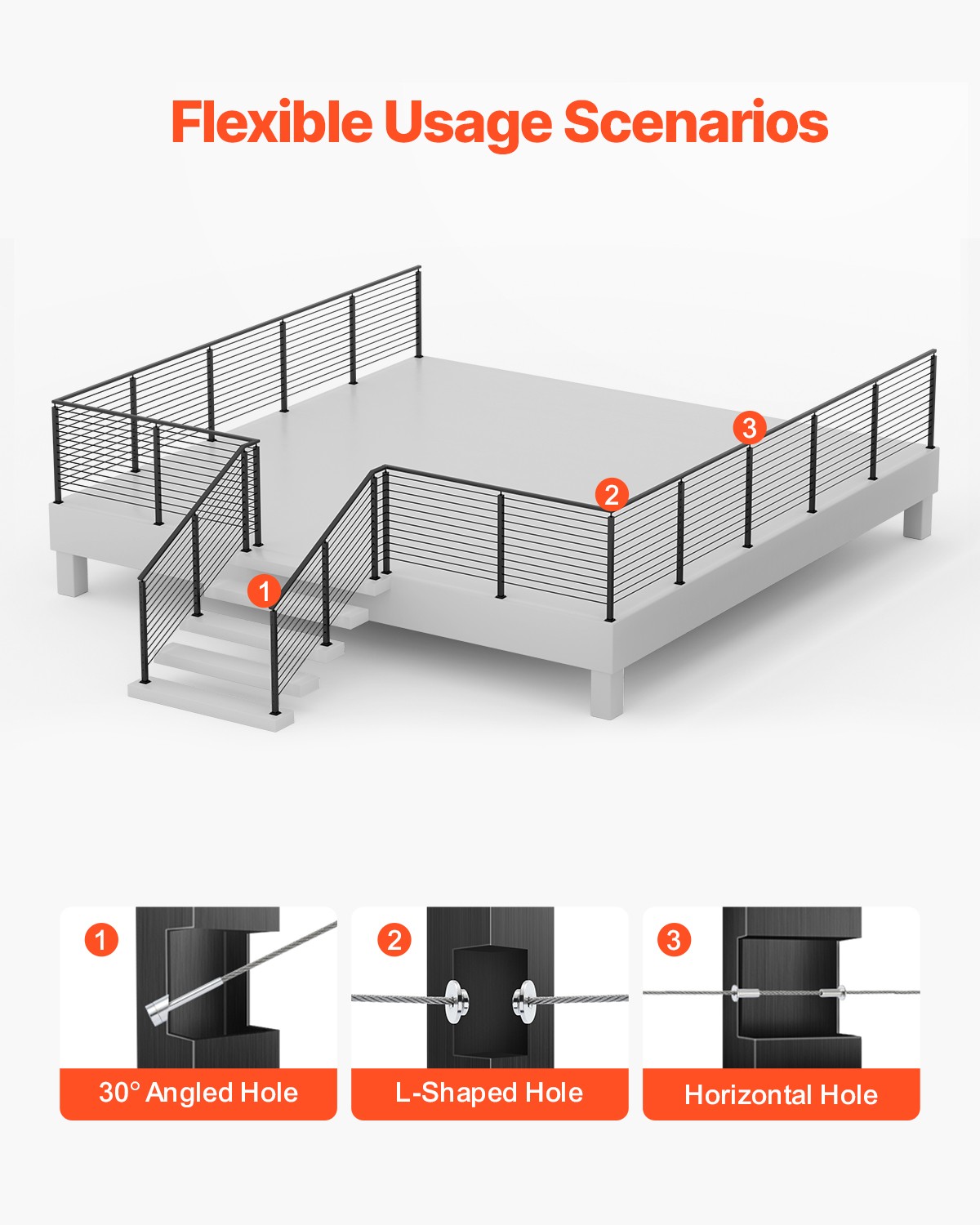 Cable Railing Post 42x2x2 In Horizontal-Hole Railing Post 4JZLGZXHS106URZU0001V0