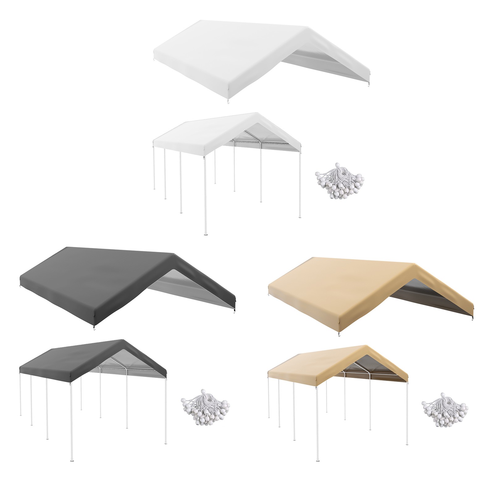 Outsunny 10 x 20 ft Carport Canopy Replacement Cover with Bungee Cords