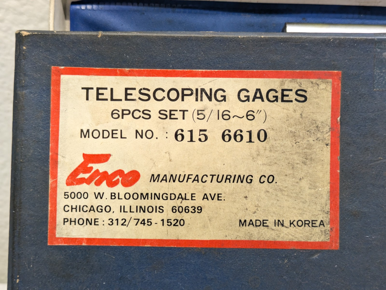 Machinist 615 6610 Enco 6 Piece Telescoping Gage Gauge Set A thru F 5/16" to 6"