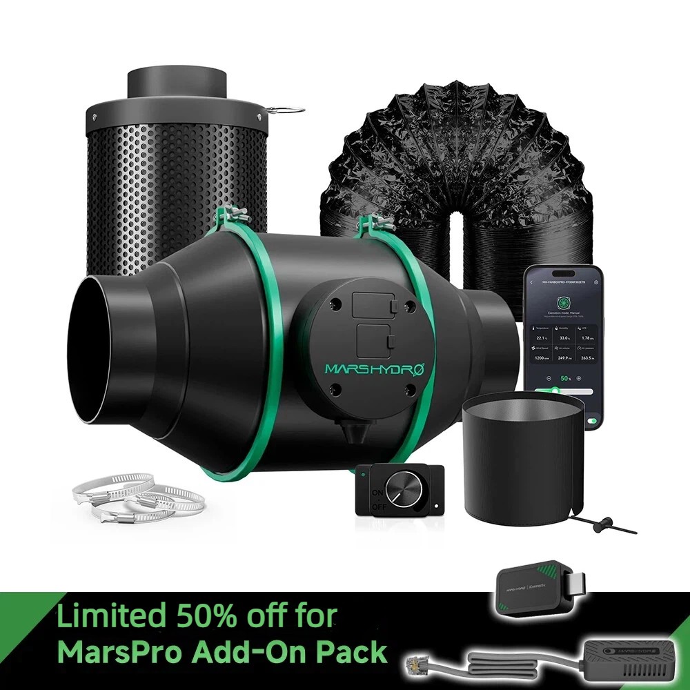 Mars Hydro Ifresh 4"Inline Fan Carbon Filter Kit Smart APP Control for Grow Tent