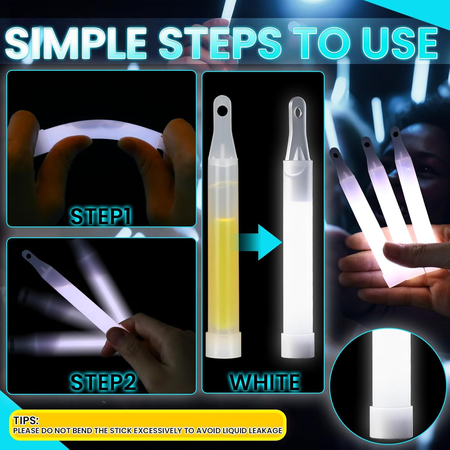 50 Pack White Glow Sticks 4" Bright Emergency Glow Sticks Bulk with 8-12 Hours f