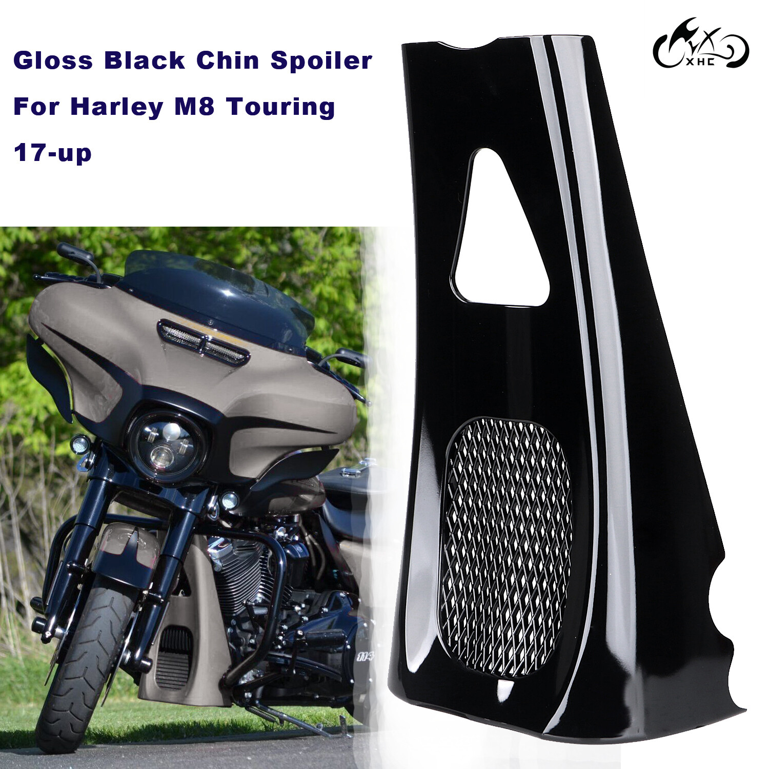 Vivid Black Motor Chin Spoiler For Harley Touring Road Street Glide 2017-2023 M8