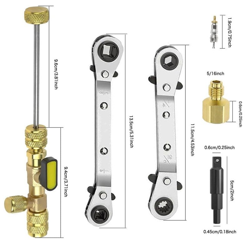 HVAC Wrench Tool AC Schrader Valve Core Remover Set 1/4 and 5/16 Port Installer