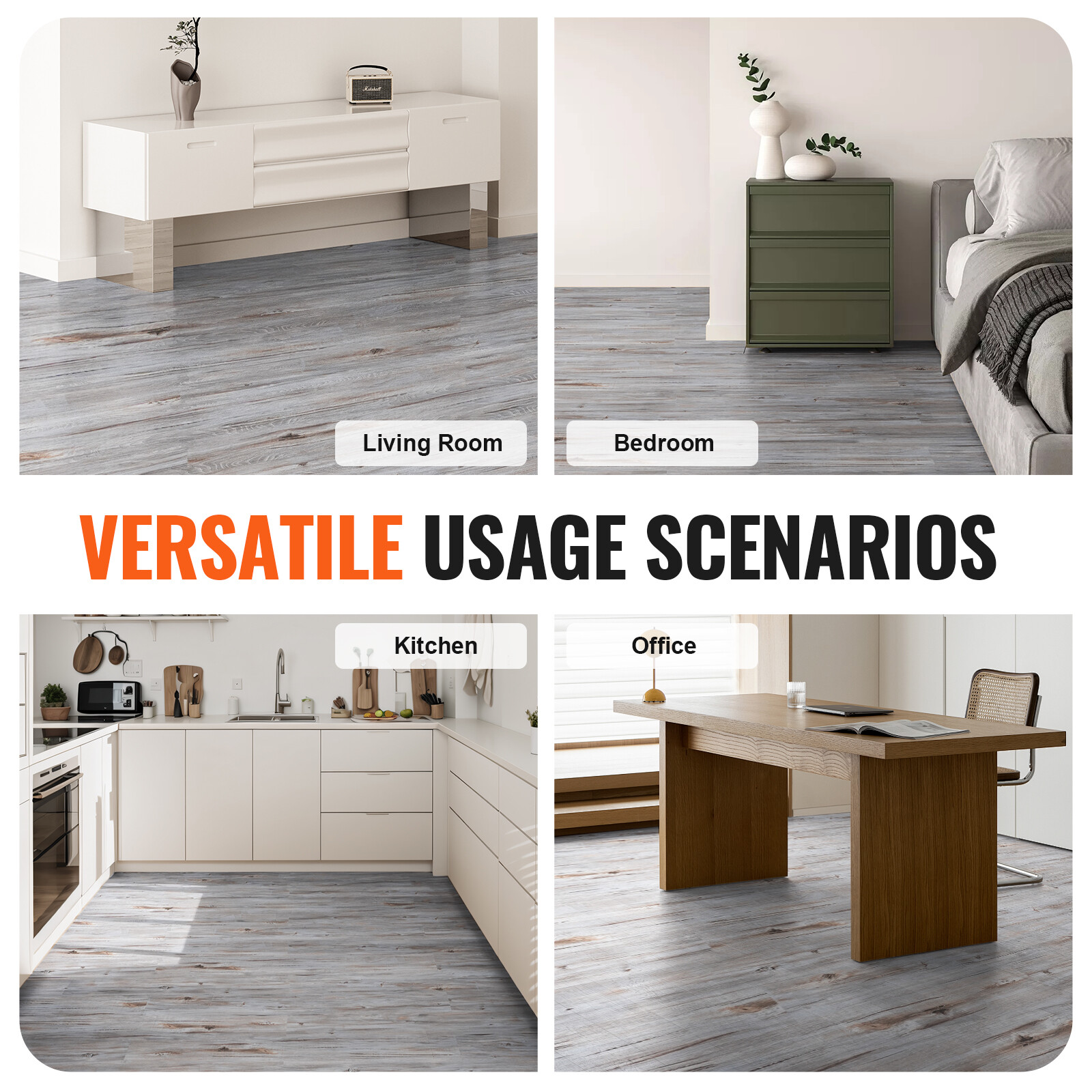 VEVOR Self-Adhesive PVC Vinyl Floor Plank Wood Tiles Peel Stick 36PCS 54 sq.ft