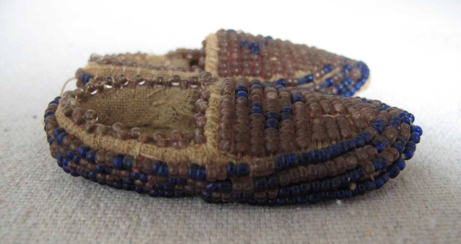 Antique Miniature Beaded on Leather Native American Moccasins 2½" long c. 1910