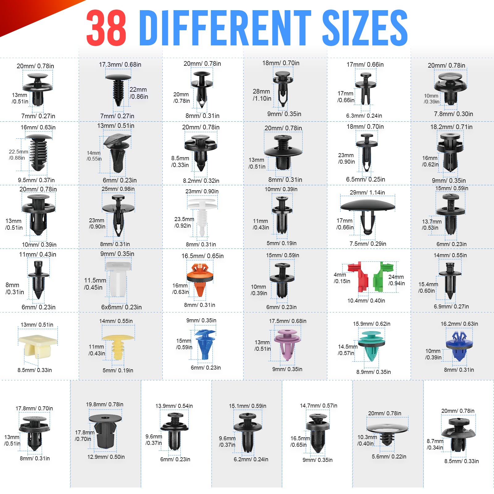 1295PCS Car Retainer Clips Auto Fasteners Push Trim Clips Pin Rivet Bumper Kit