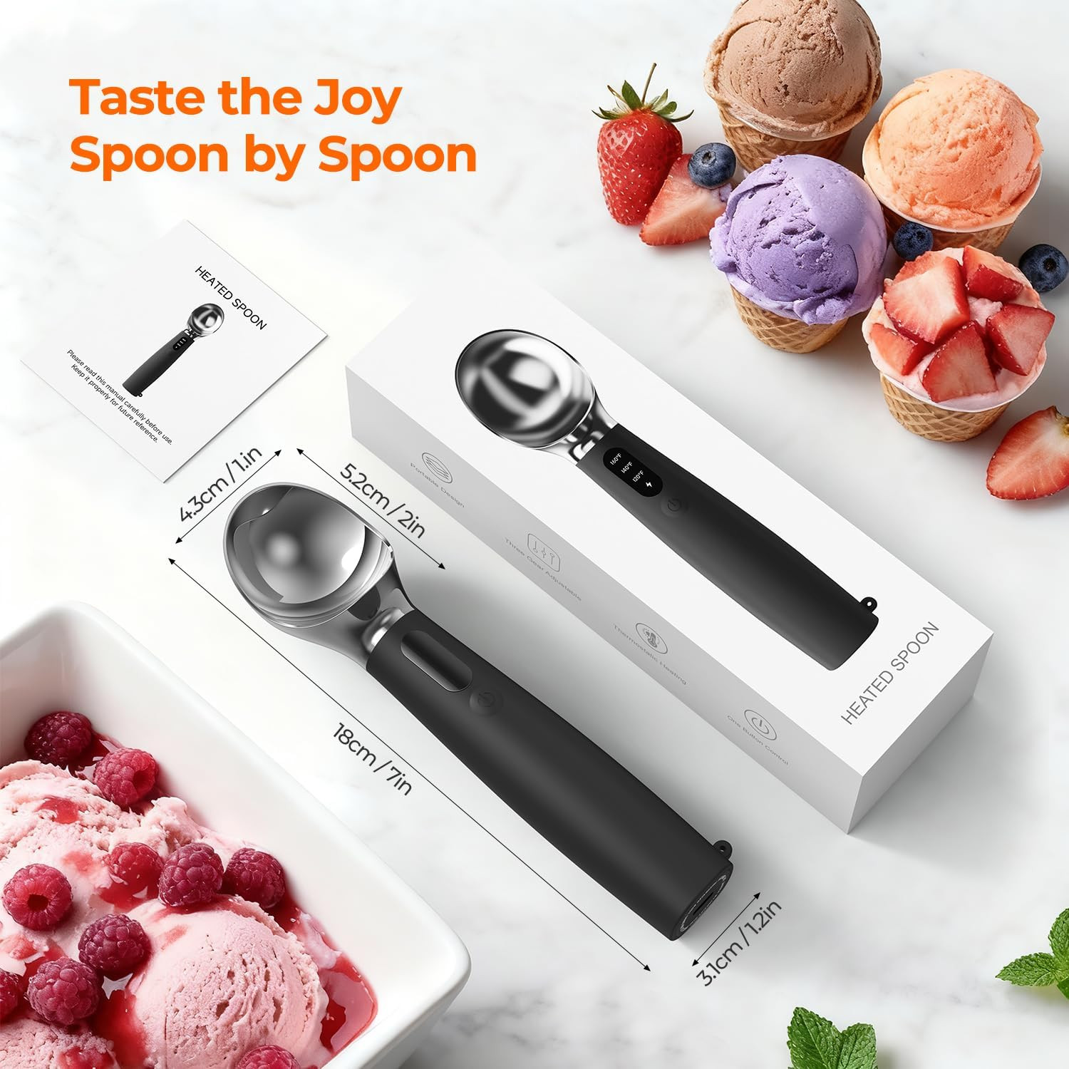 Heated Ice Cream Scoop with On/Off Switch - Electric Rechargeable Scooper with L