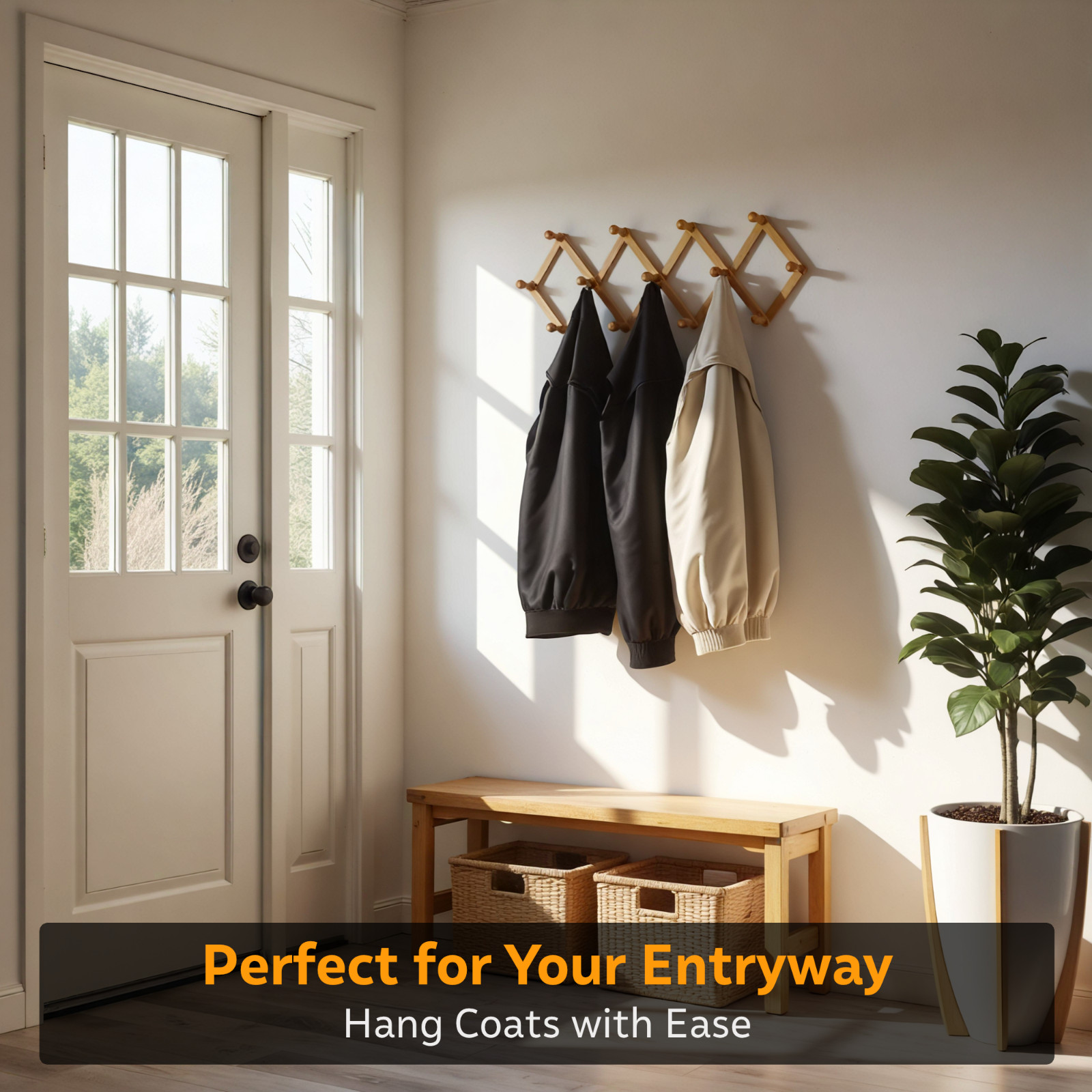 NNX Premium Accordion Rack for Wall, Expandable Coat Rack, Hat Organizer, Bamboo