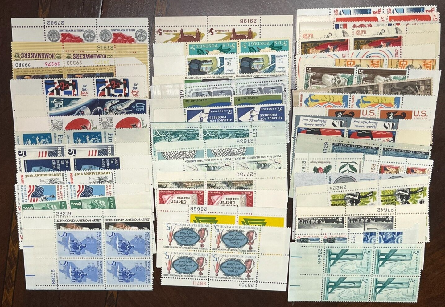RHstamps 50 DIFFERENT 5 CENT PLATE BLOCKS MINT NOT HINGED, Mostly Commemoratives
