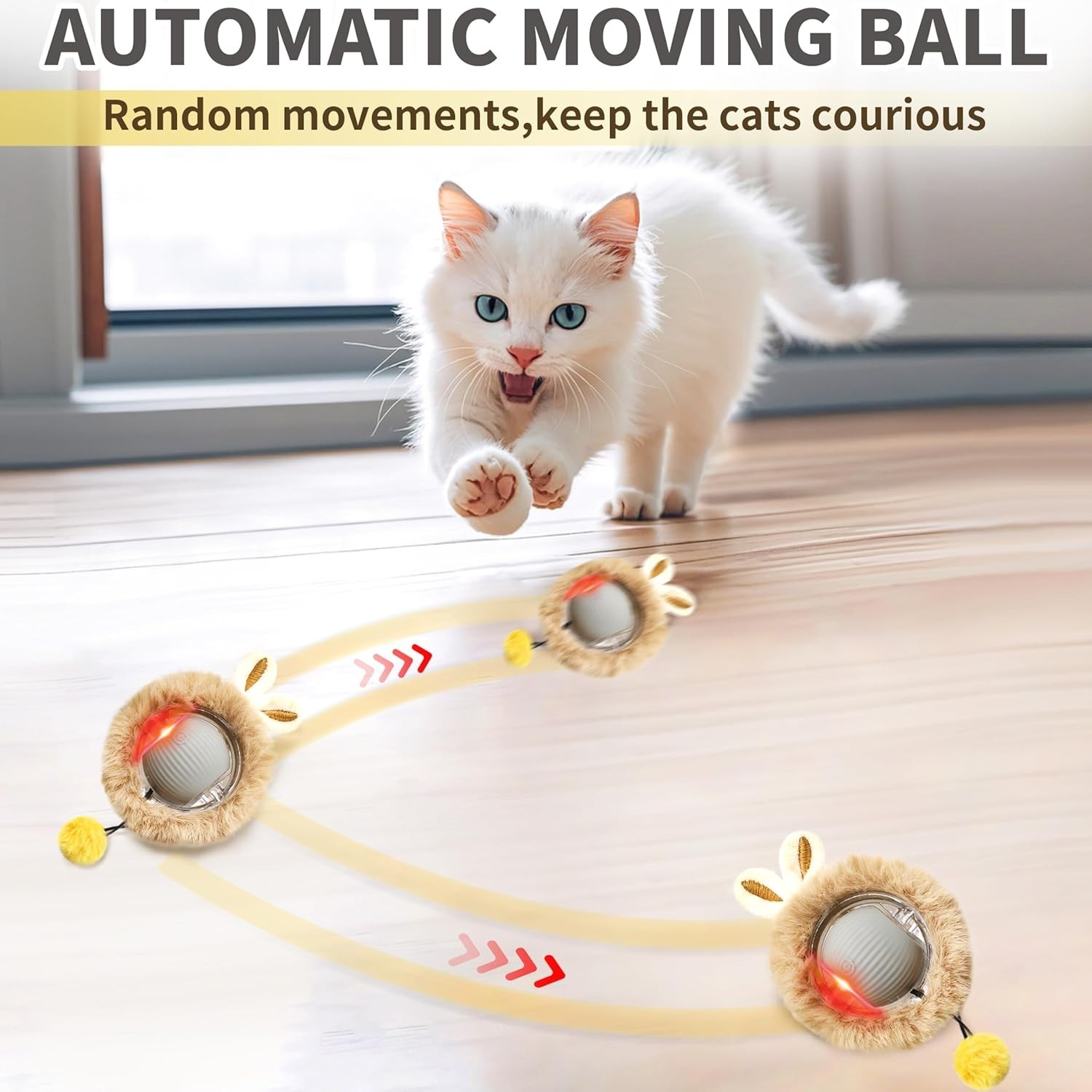 Interactive Cat Toy Ball Fast Rolling in Pouch, Motion Activate Chirping Sensory