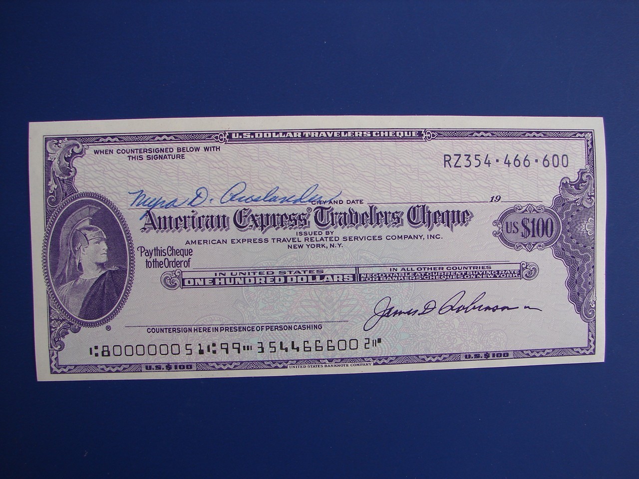 Vintage American Express Travelers Check Cheque $100 US Dollars Unused MINTY 600
