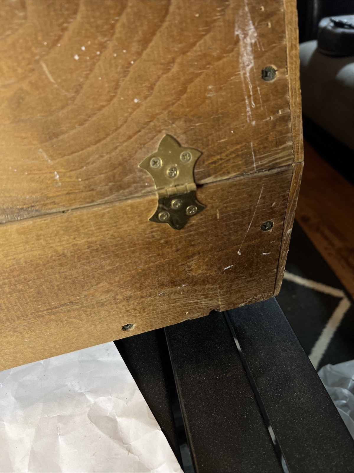 VINTAGE TOOLBOX HAND-MADE WOOD HEXAGON SHAPE LOCK BOX WITH DOUBLE LOCKS +HANDLES