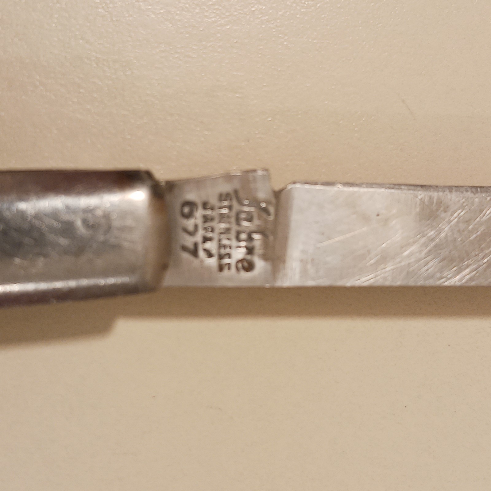 Sabre Stainless Steel Japan 677 Folding Fruit Melon Knife White Celluloid Handle