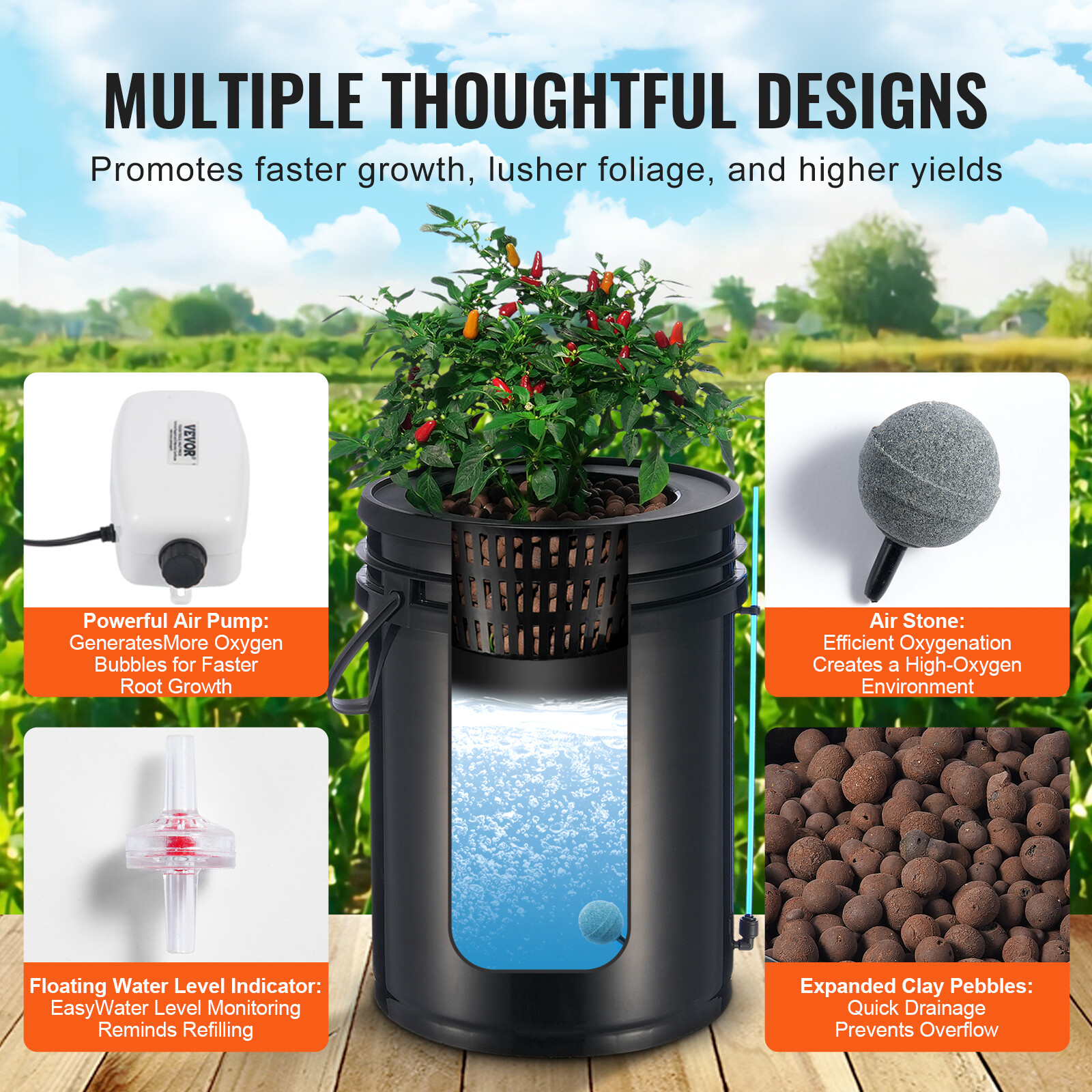 VEVOR DWC Hydroponics Grow System Deep Water Culture with Top Drip 2 Buckets