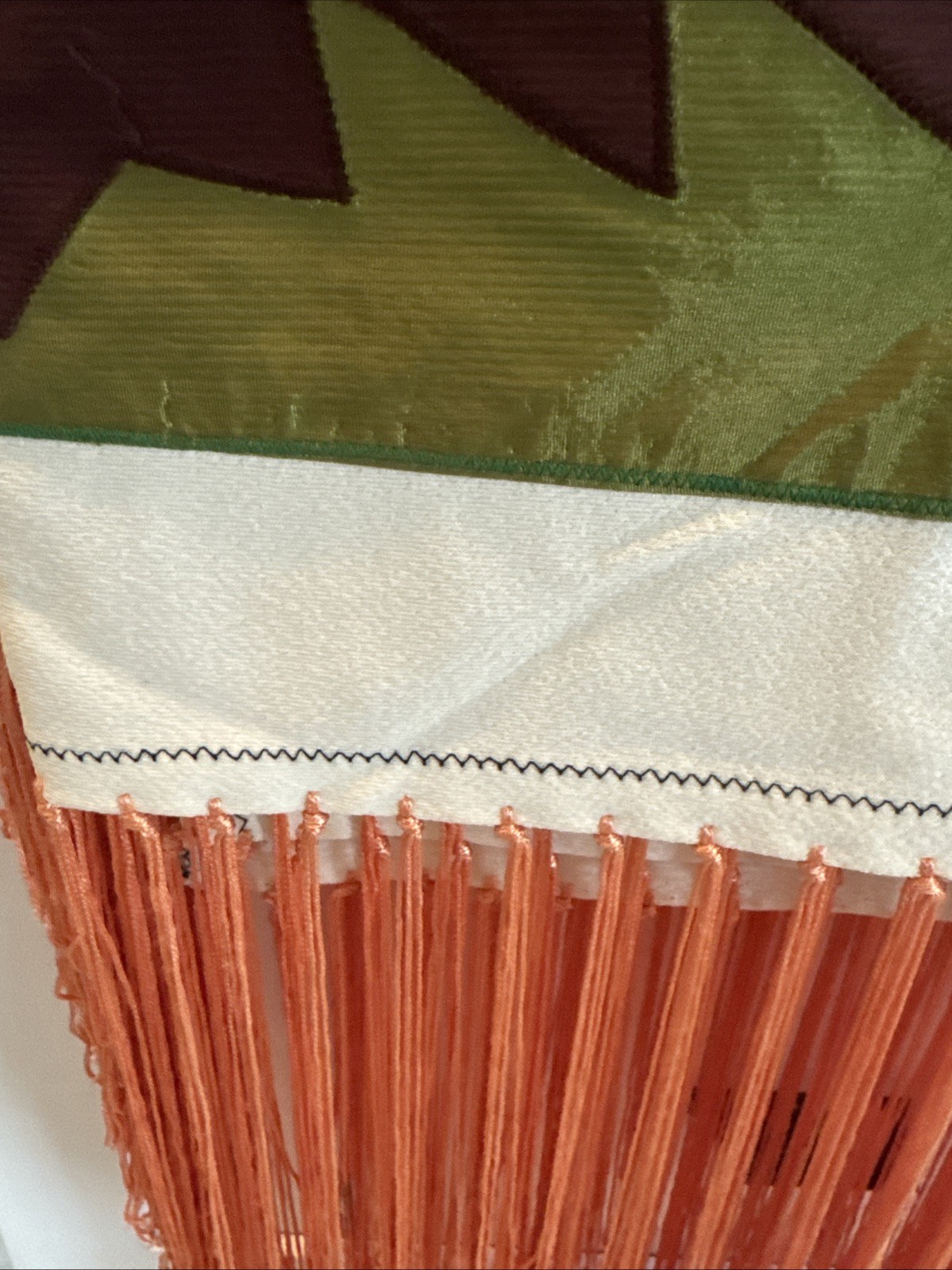 Native American Dance Shawl Knotted Fringe Orange,Brown,Green Ribbon 60x61