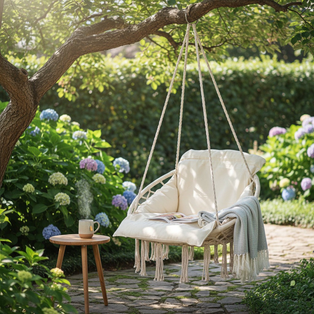 Macrame Single Hammock Hanging Chair with Oversized Padded Cushion Hammock Swing