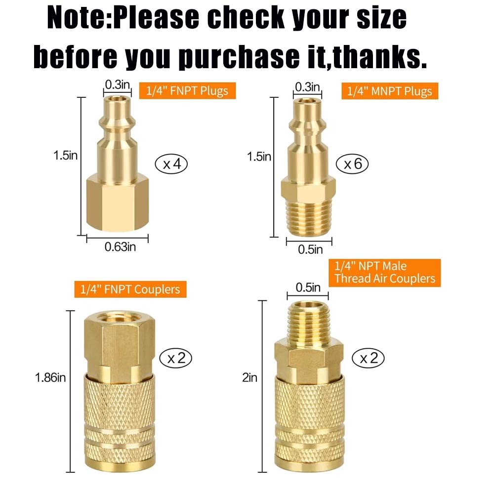 14pcs Air Hose Fittings, 1/4" NPT Quick Connect Air Coupler and Plug Kit I/M