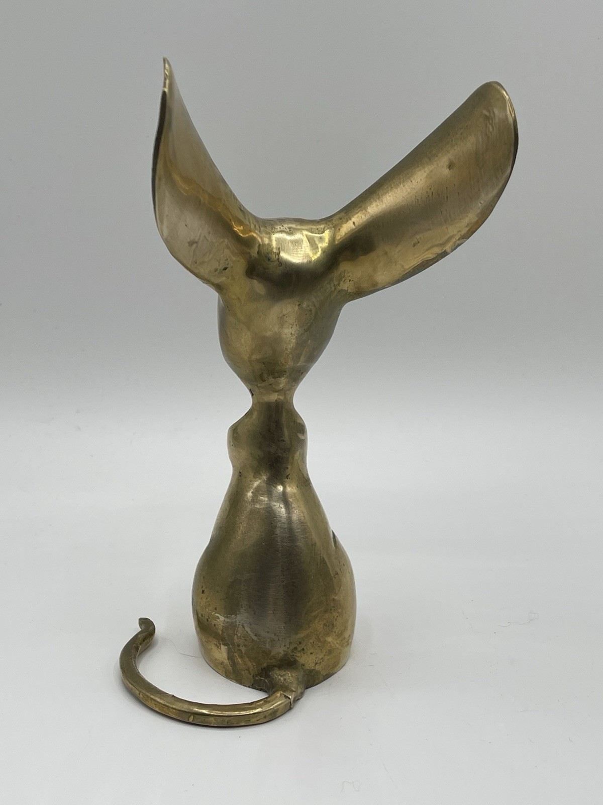 VTG Pair Of Big Eared Long Tail Whimsical Mouse 5”/ 7” Solid Brass MCM Decor