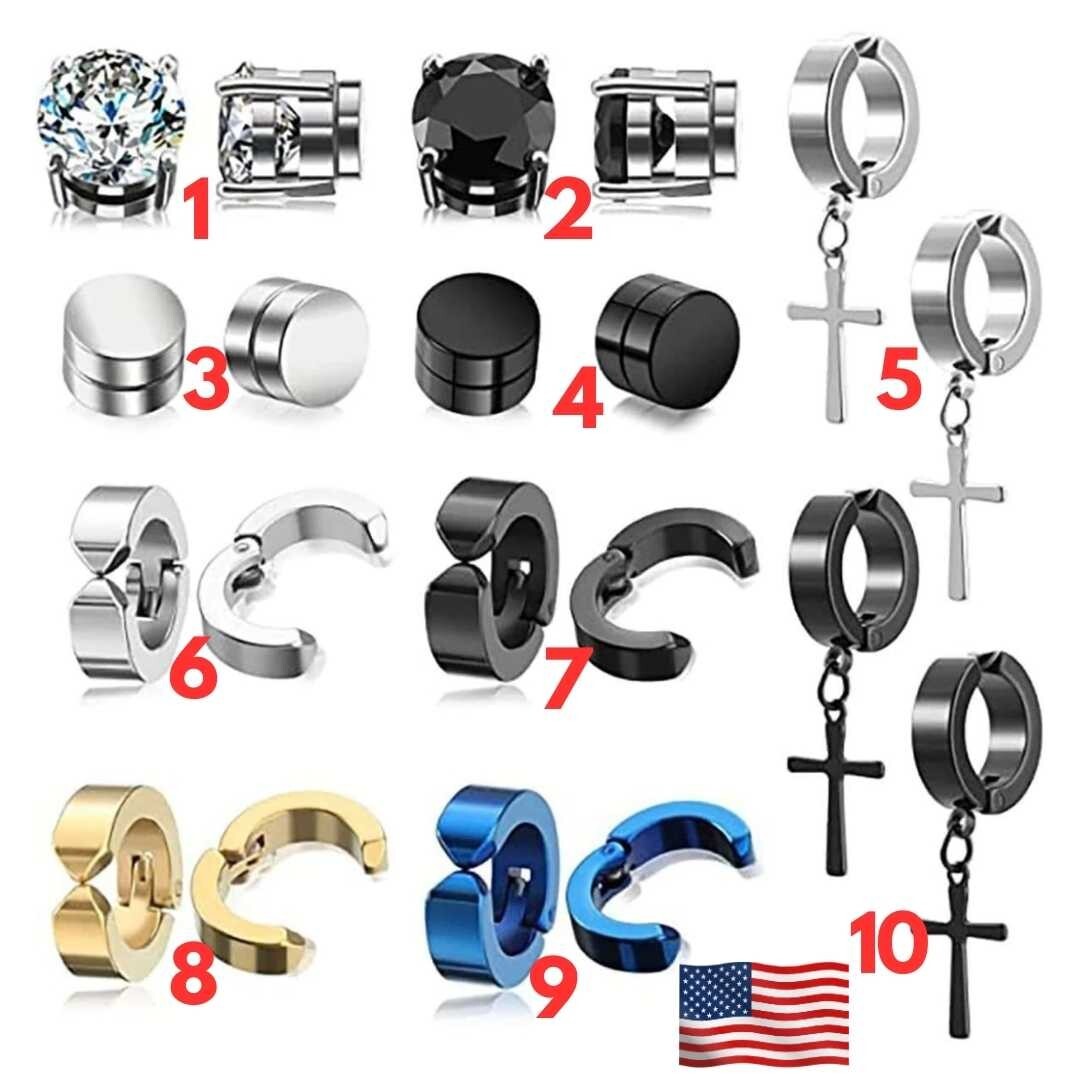 PAIR Stainless Steel Clip On Non-Piercing Fake Hoop Earrings for Women Men Ear