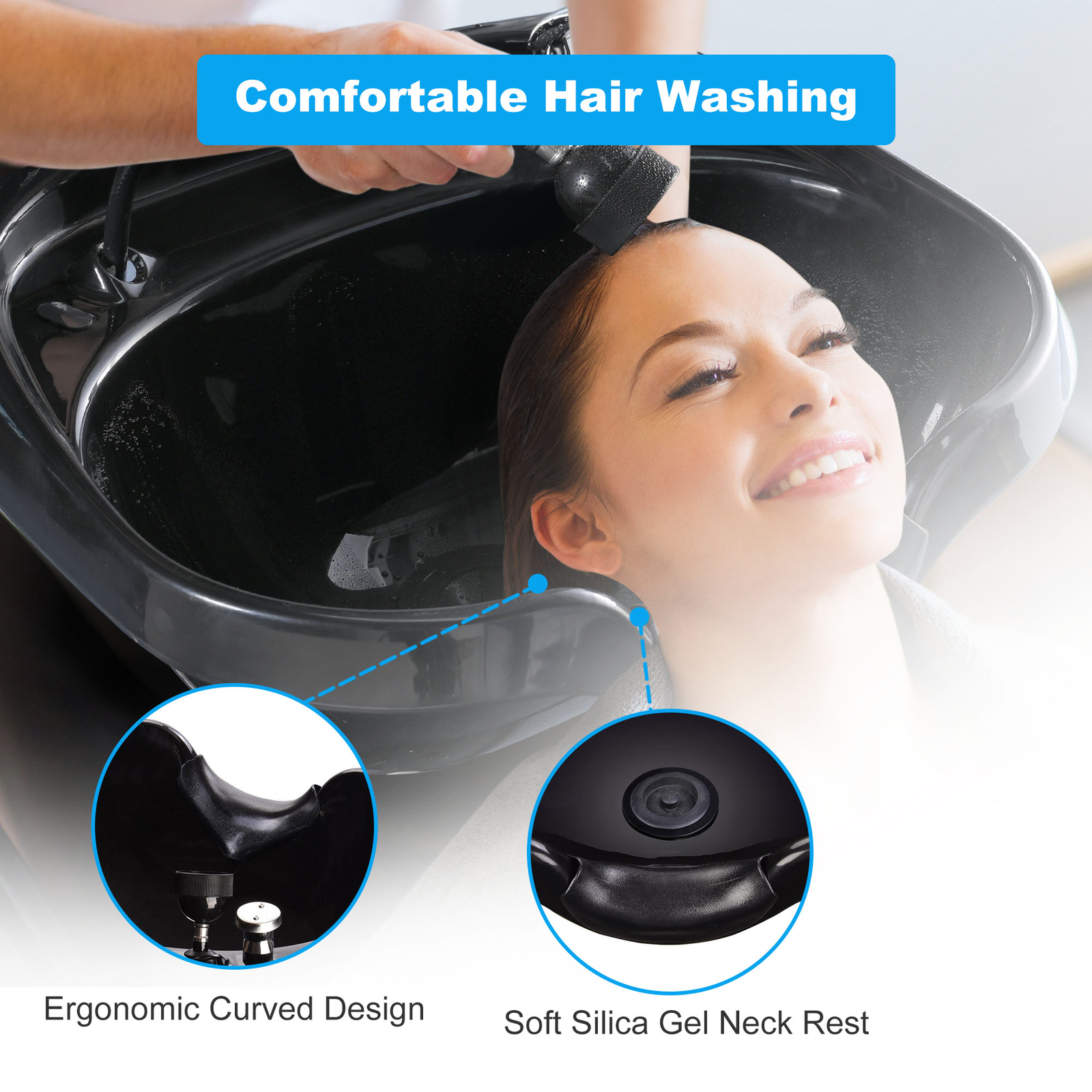 Shampoo Bowl Hair Sink Basin Beauty Salon Barber Spa Equipment w/ Gel Neck Rest