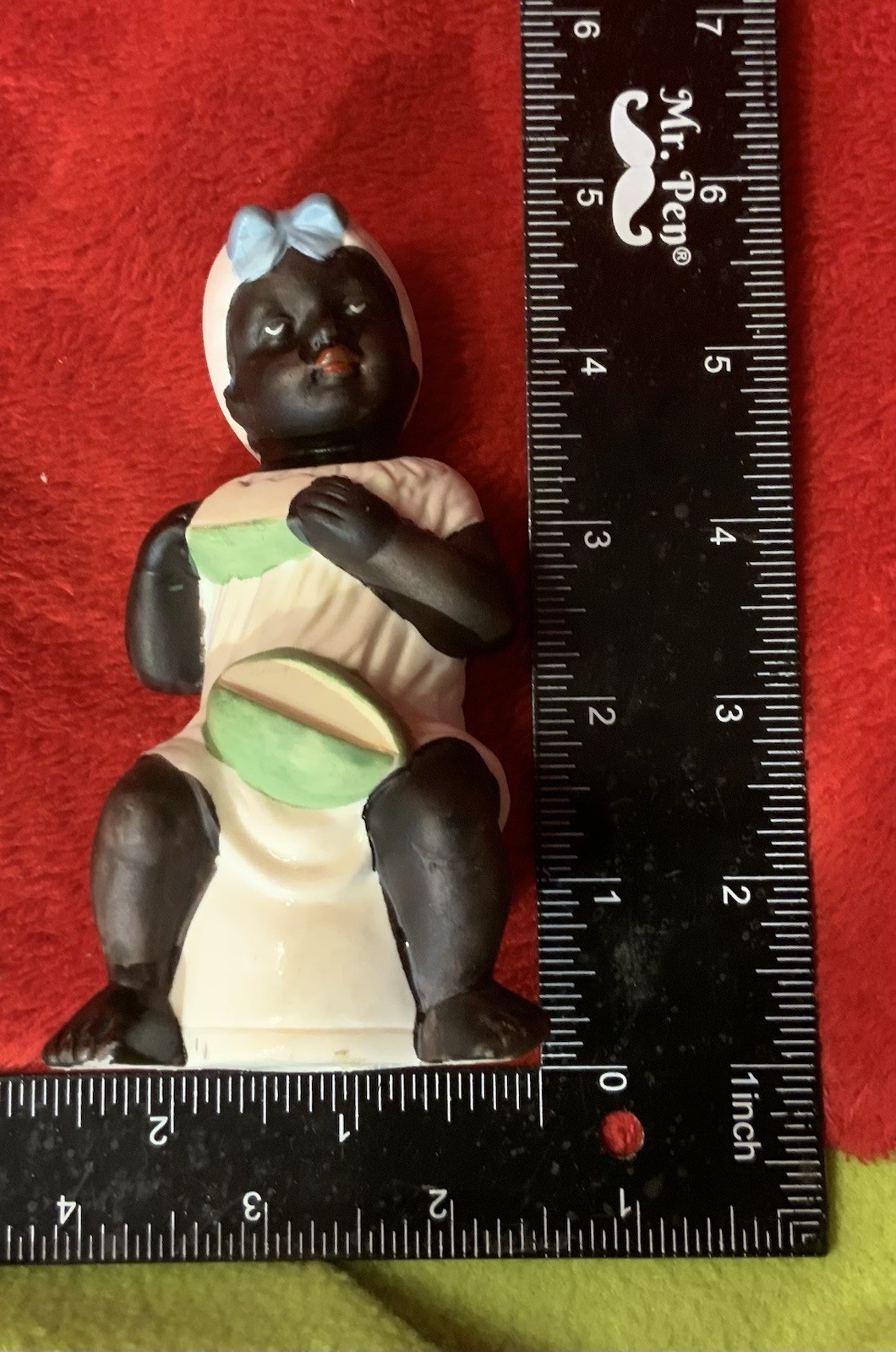 Vintage African American Folk Art Figurine Boy eating a melon