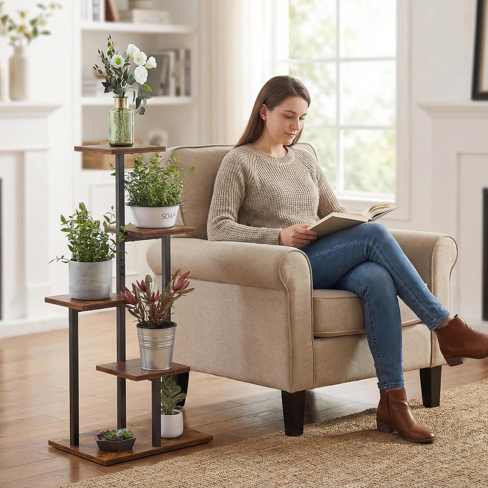 VonDream 4 Tier Plant Stand Indoor, Tiered Stands for Indoor Brown