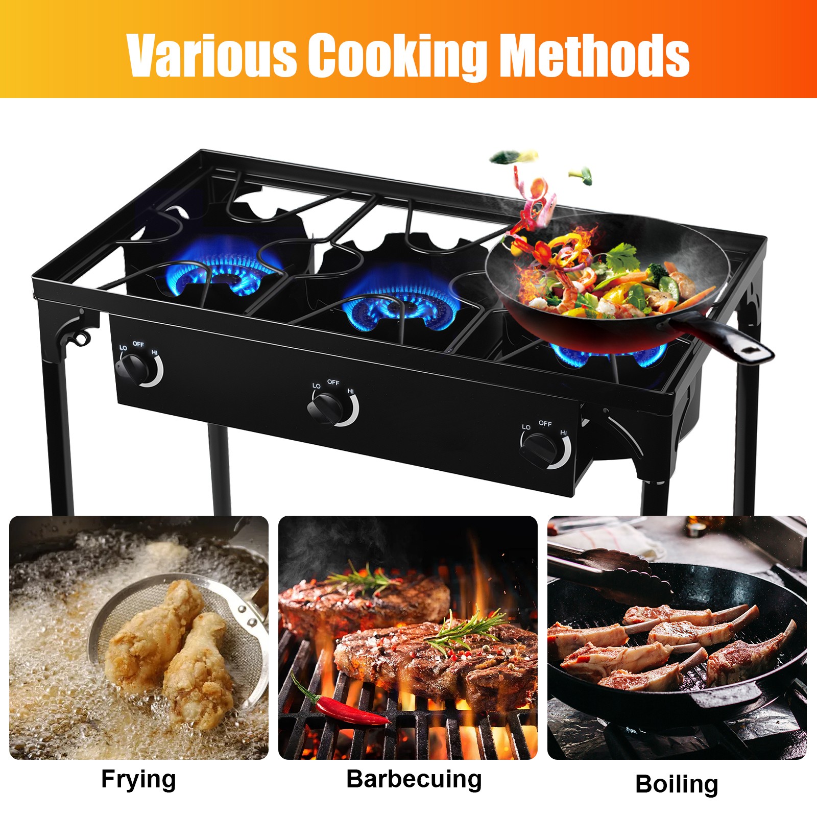 Hot 225000 BTU Propane Stove 3 Burner Gas Outdoor Portable Camping BBQ Grill US