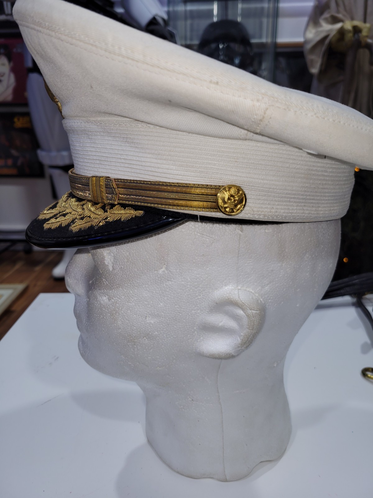 Original Bancroft US Army Senior Officers Visor Cap Military White Dress Uniform
