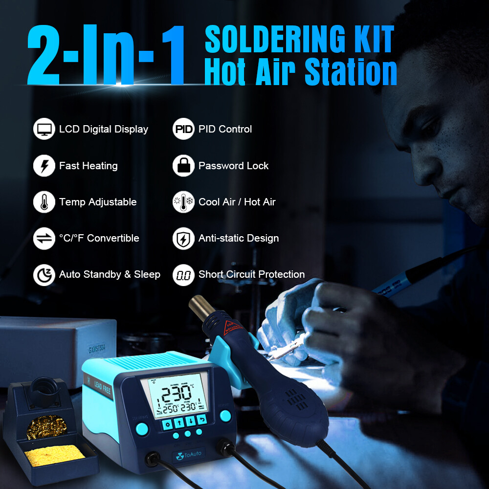 2in1 110V Soldering Iron Rework Station Kit Hot Air Gun SMD Welding Repair Tool