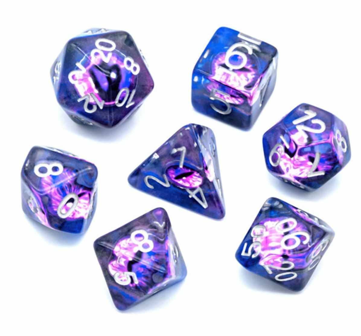 Purple Demon's Eye Polyhedral RPG Dice Set for DnD Pathfinder