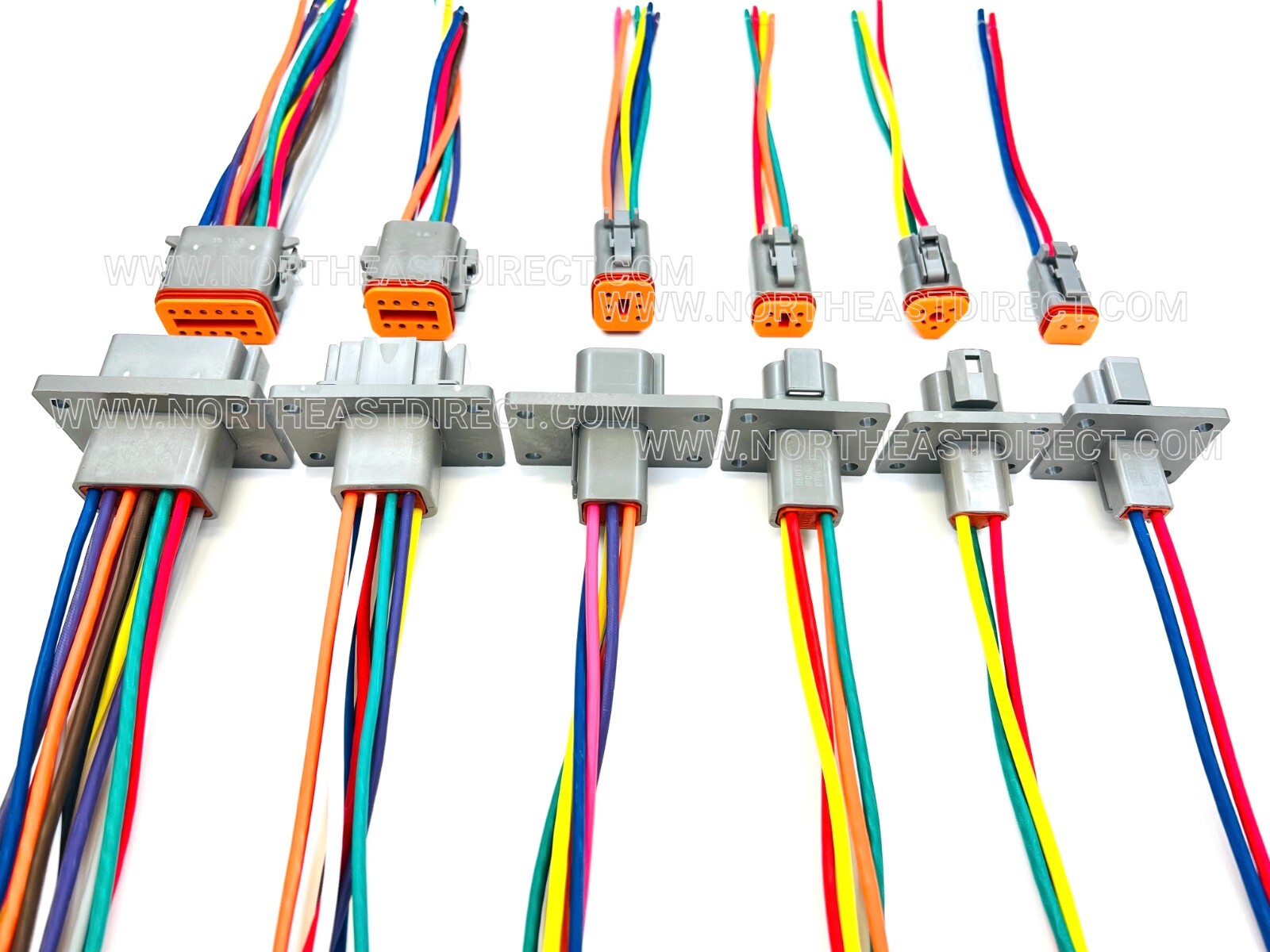 Assembled Flanged Deutsch 2,3,4,6,8,12 Pin,12,14,16 &18 AWG Waterproof connector