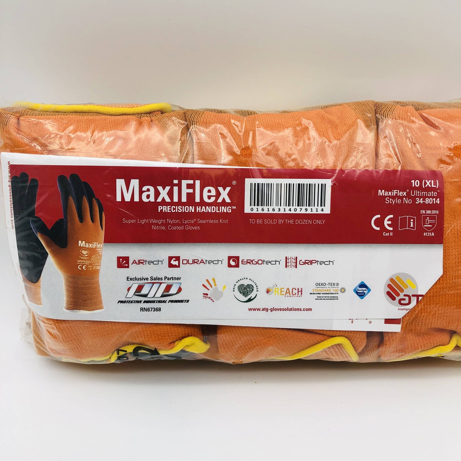 Maxiflex 34-8014 Cut Resistant Gloves XL Micro-Foam Nitrile Hi Viz Orange 12 Prs