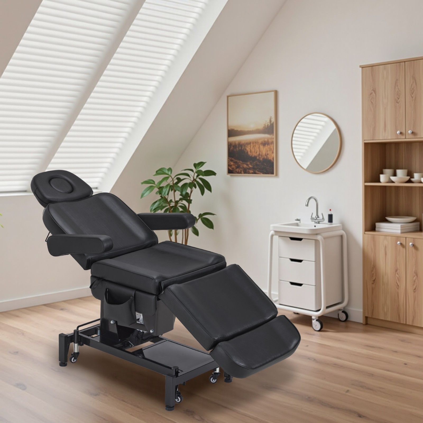 3-Motor Electric Beauty Bed with Foot-Controlled Wheels, Mobile Massage Bed 2754