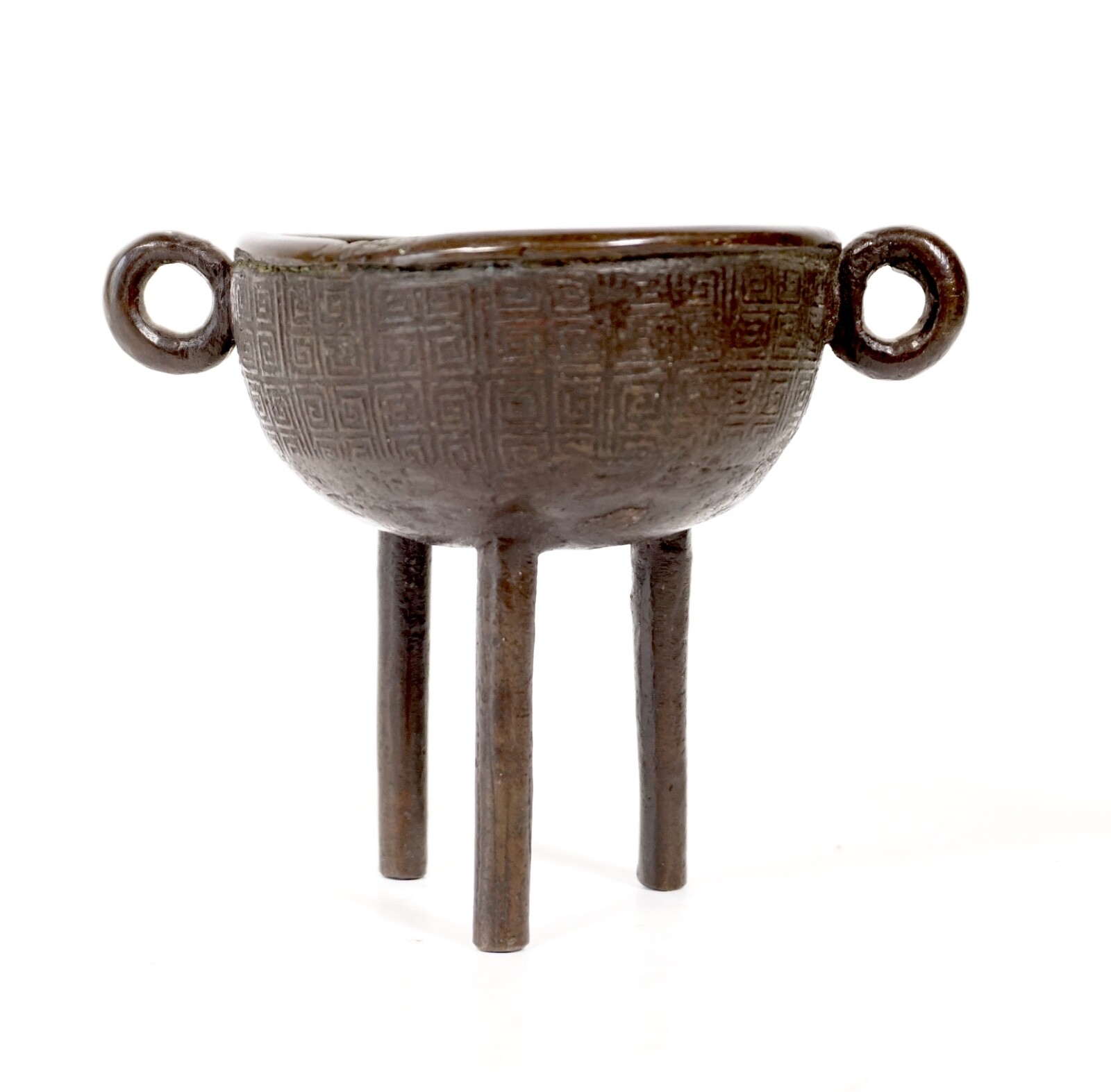 Antique Ming Dinasty DING Bronze Censer - tripod incense burner with loop handle