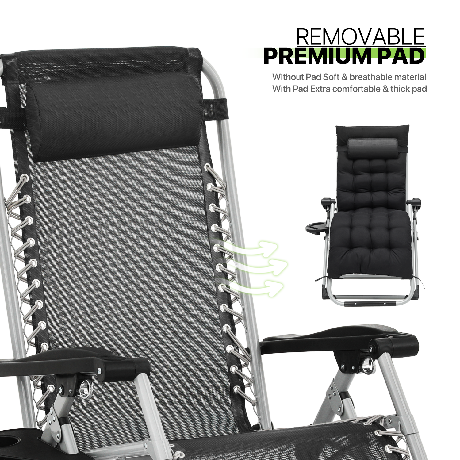 Foldable Outdoor Zero Gravity Chair Recliner Lounge Chaise w/Detachable Cushion