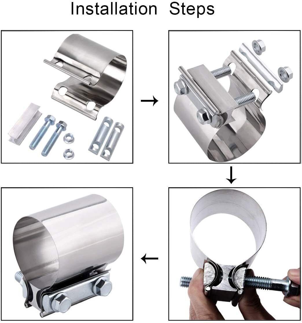 2PCS 4" Inch Stainless Steel Butt Joint Band Exhaust Clamp Sleeve Coupler T304