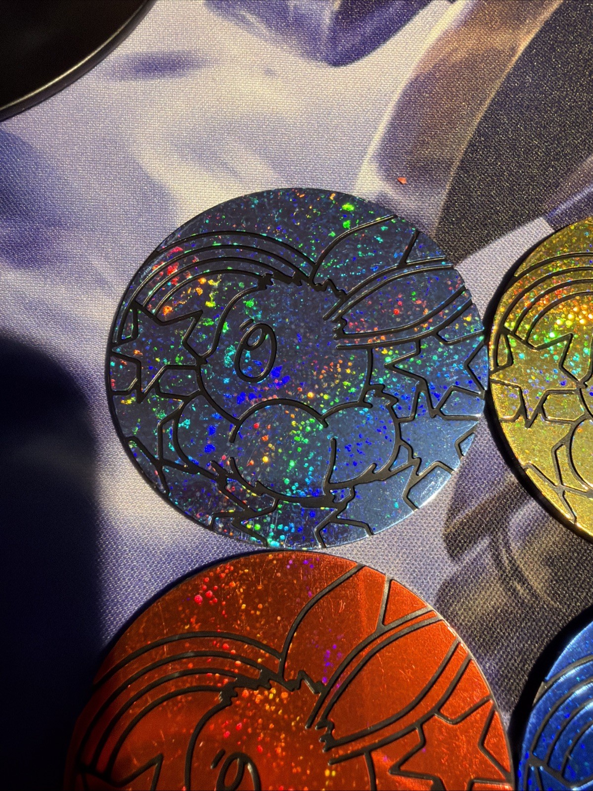 Set Of 7 Pokemon PRISMATIC EVOLUTIONS Jumbo Eevee Coins Sparkle Red Blue Pink