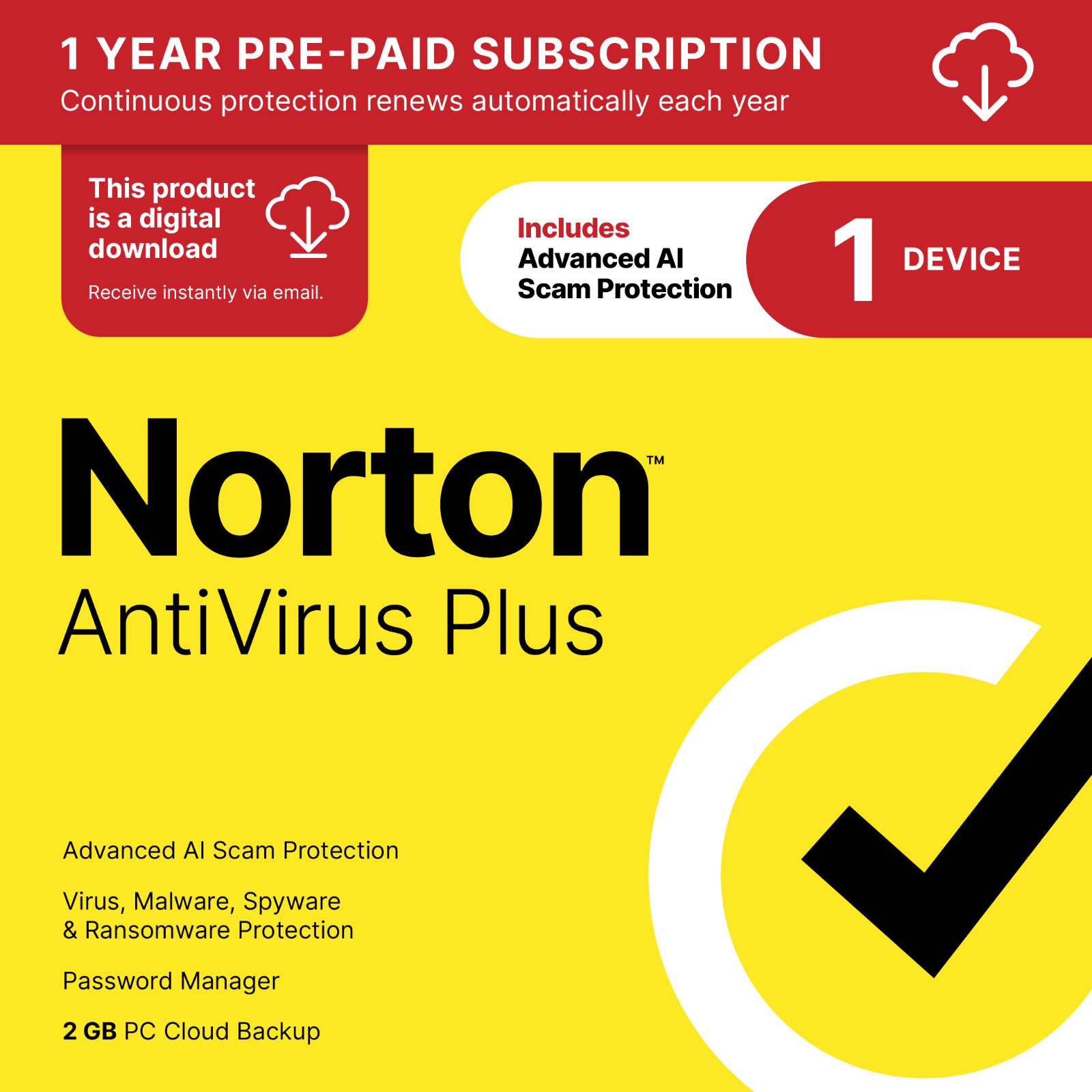 Norton Antivirus Plus 2026 | 1 Device | Direct from Norton | Digital Download