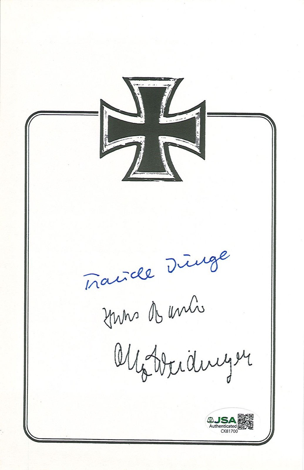 WWII GERMAN SIGNED BOOKPLATE BY TRAUDL JUNGE HANS BAUR OTTO WEIDINGER X3 JSA