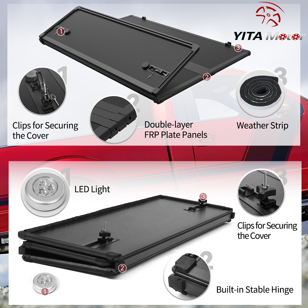 5FT Hard Tri-fold Tonneau Cover For 2017-25 Honda Ridgeline Truck Bed WaterProof