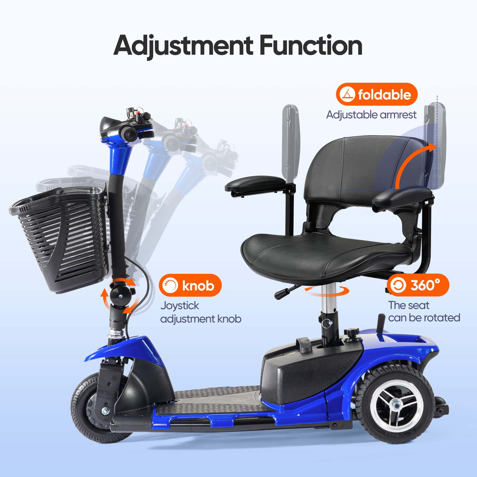 3 Wheel Folding Mobility Scooter Power Wheel Chairs Electric Long Range Portable