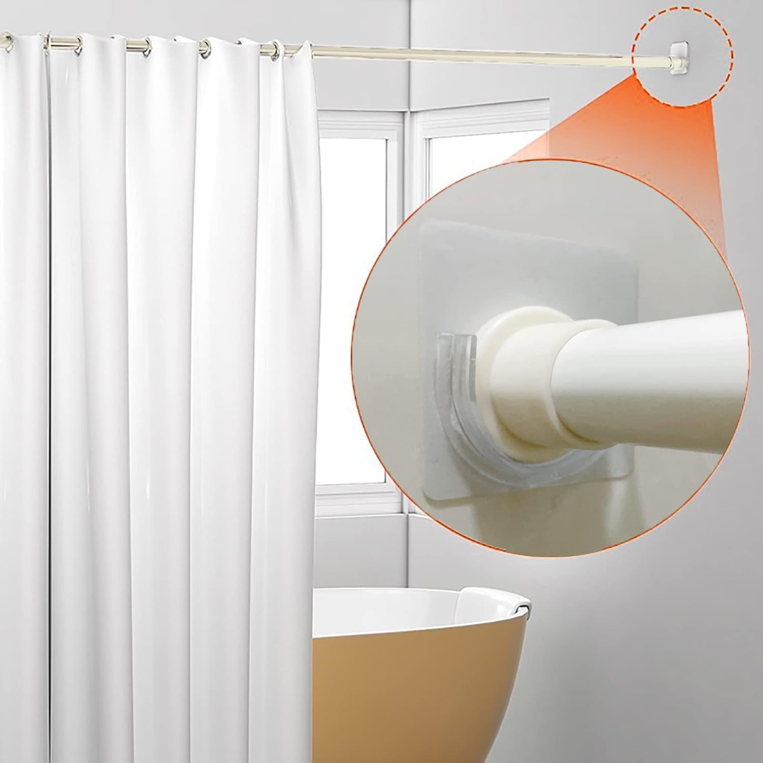 Shower Rod Holder, 2 Packs Tension Curtain Rod Bracket No Drilling, Adhesive Sho