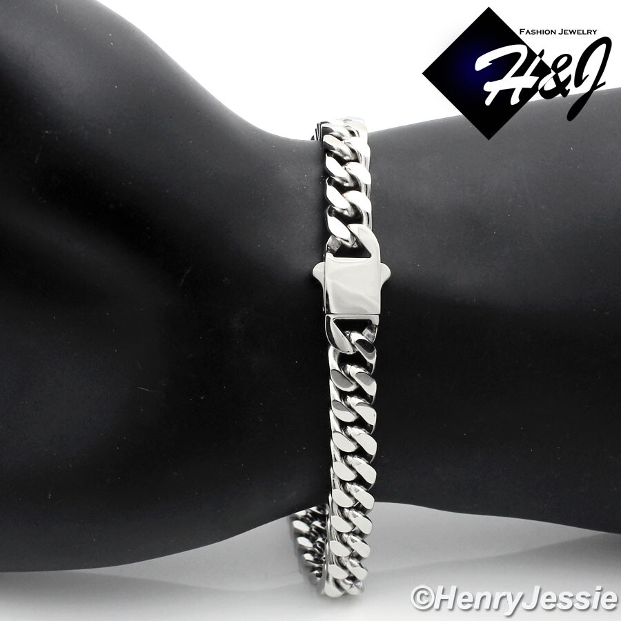 7.5"-11"MEN Stainless Steel 7/10/12mm Silver Miami Cuban Curb Chain Bracelet*166