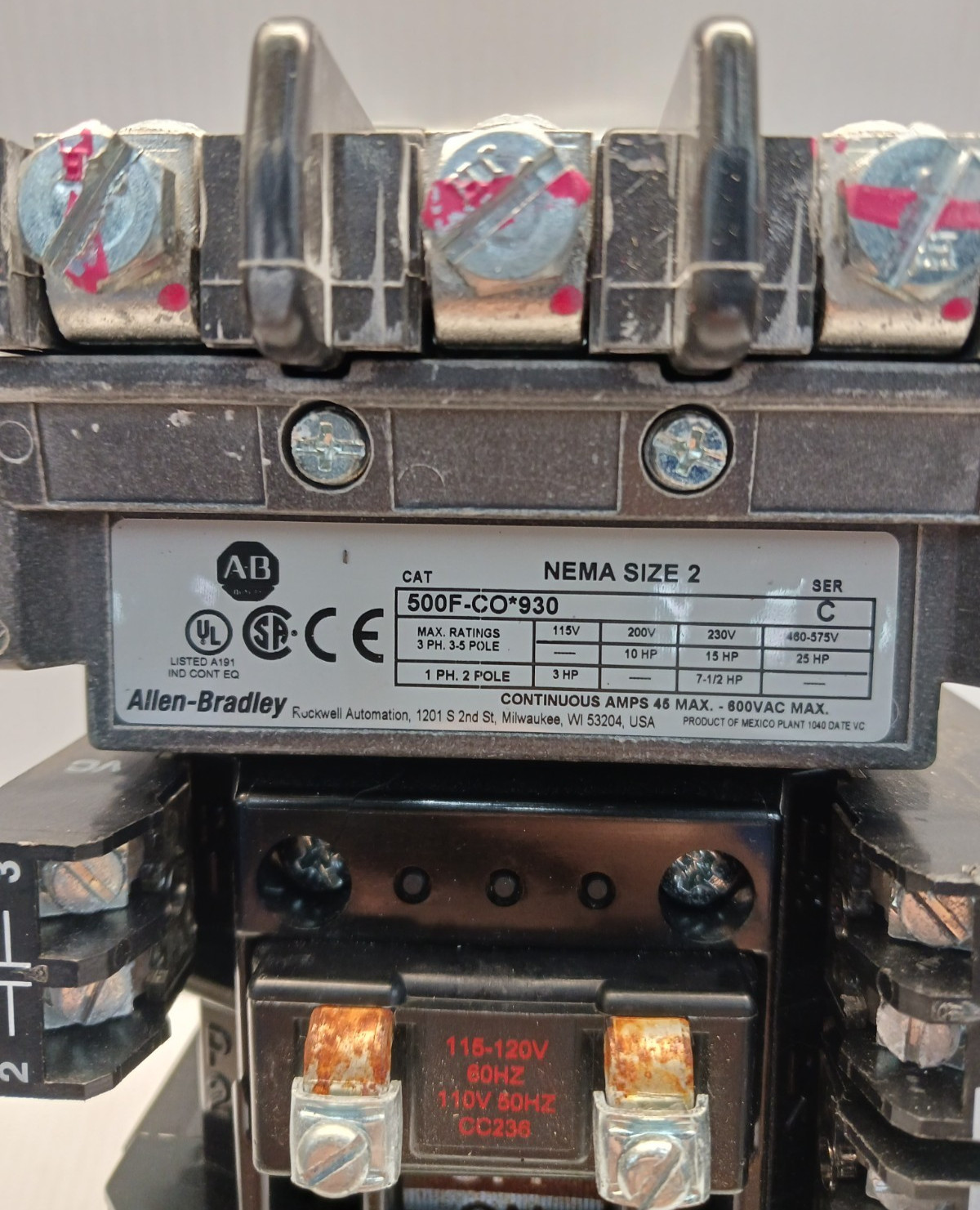 New Allen Bradley 500F-CO*930 Size 2 Motor Starter with 592-EECC Overload Relay